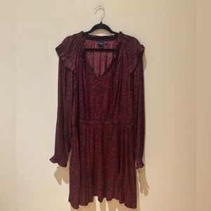 GAP Red Long Sleeve Bishop V-Neck Sundress
